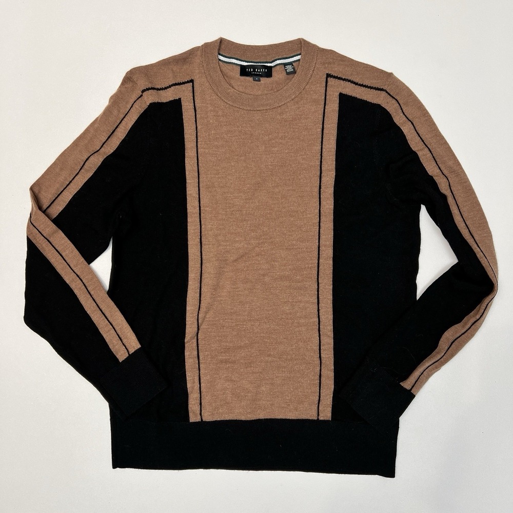Ted Baker Wool Brown & Black Men Colorblock Sweater Size 2